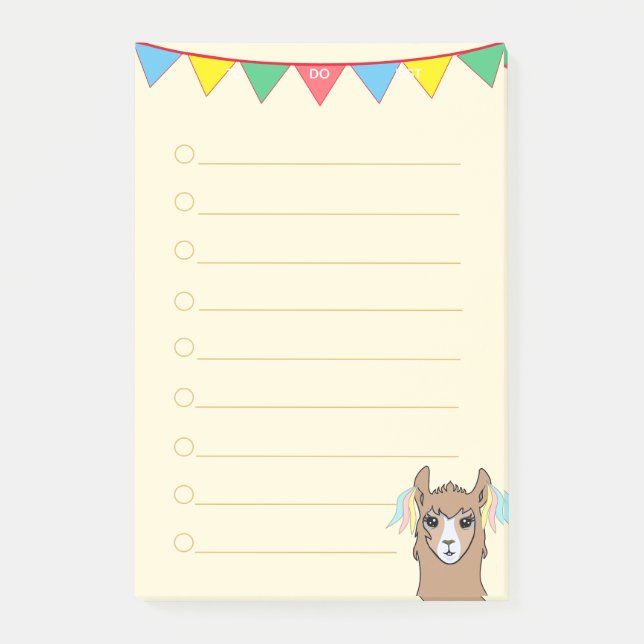Lama und mehrfarbige Bänder auf Elfenbein Post-it Klebezettel (Vorderseite)
