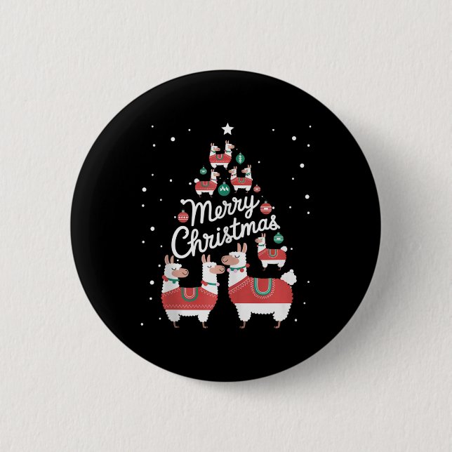 Lama Xmas Tree Llamas Weihnachtsbaum Button (Vorderseite)