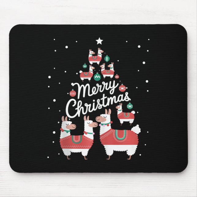 Lama Xmas Tree Llamas Weihnachtsbaum Mousepad (Vorne)