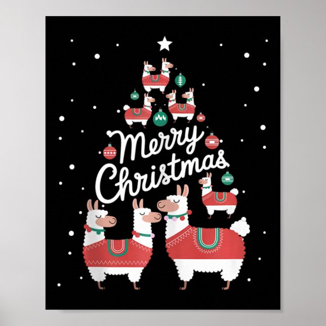 Lama Xmas Tree Llamas Weihnachtsbaum Poster (Vorne)