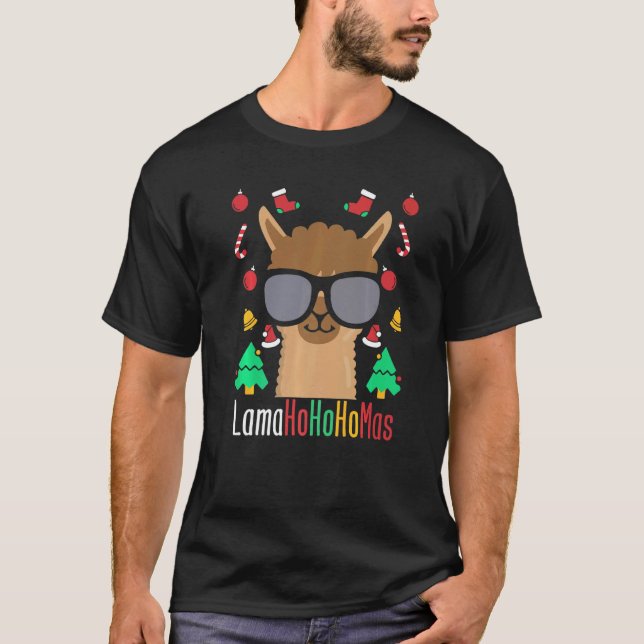 Lamahohohomas Llama mit Brille Weihnachten Alpaca T-Shirt (Vorderseite)