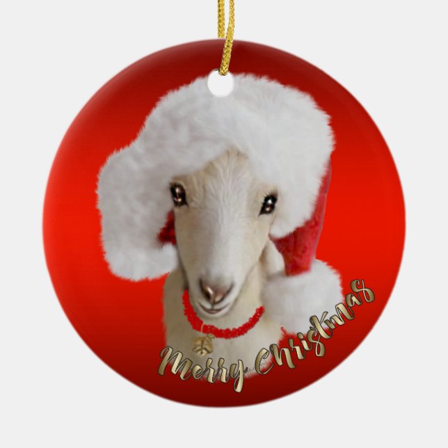 LaMancha Ziege Weihnachtsmannmütze Weihnachtsschmu Keramik Ornament (Vorne)