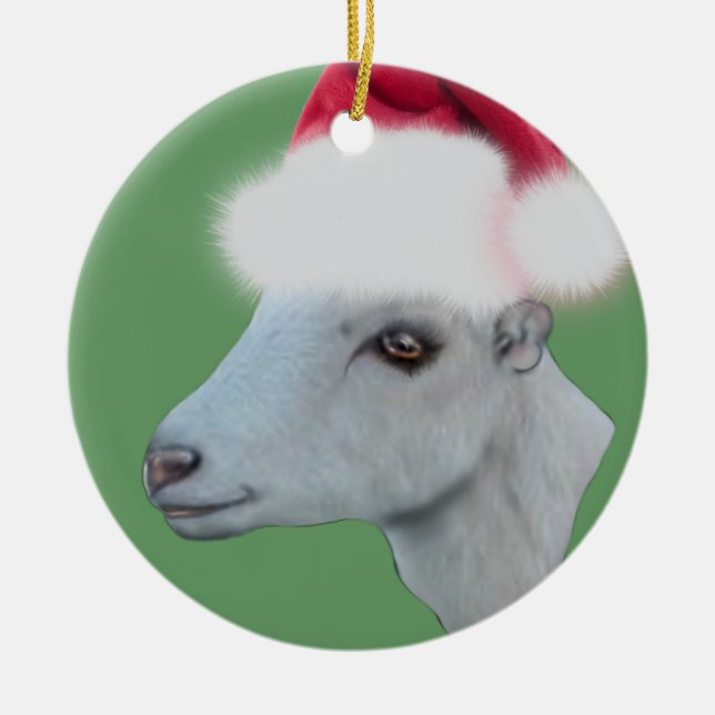 LaMancha Ziege Weihnachtsmannmütze Weihnachtsschmu Keramikornament (Vorne)