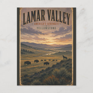 Lamar Valley Yellowstone Vintage-Wildlife-Reise Postkarte