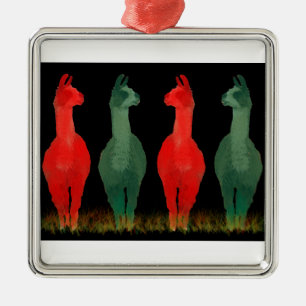 Lamas des Lama-Feiertags-Weihnachtsrote Grün-4 Ornament Aus Metall