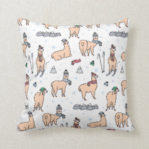 Lamas in Hut-u. Schal-Ski fahrendem Muster Kissen