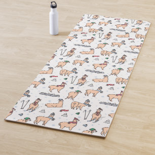 Lamas in Hut-u. Schal-Ski fahrendem Muster Yogamatte