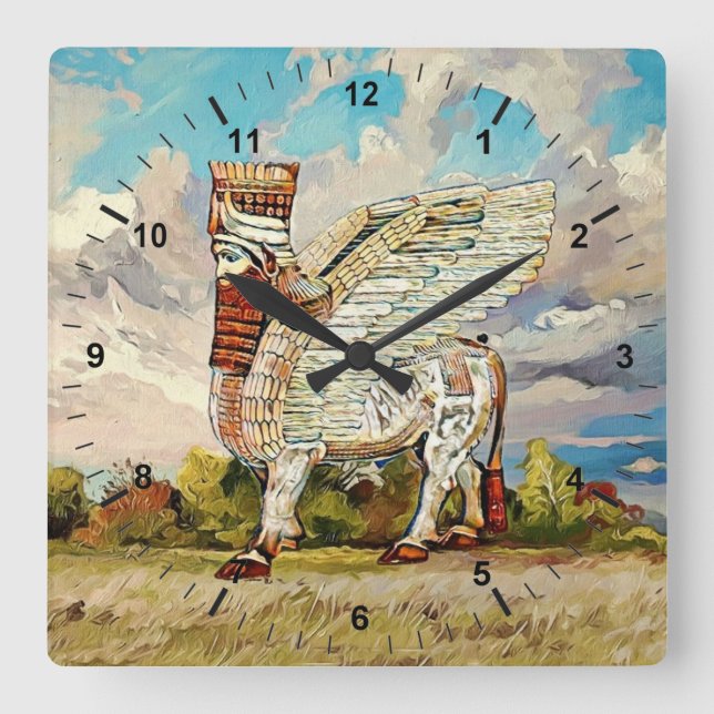 Lamassu Artwork Akrylic Wall Clock Quadratische Wanduhr (Vorderseite)