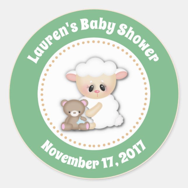 Lamb Baby Shower Gefallen Stickers Neutral (Vorderseite)