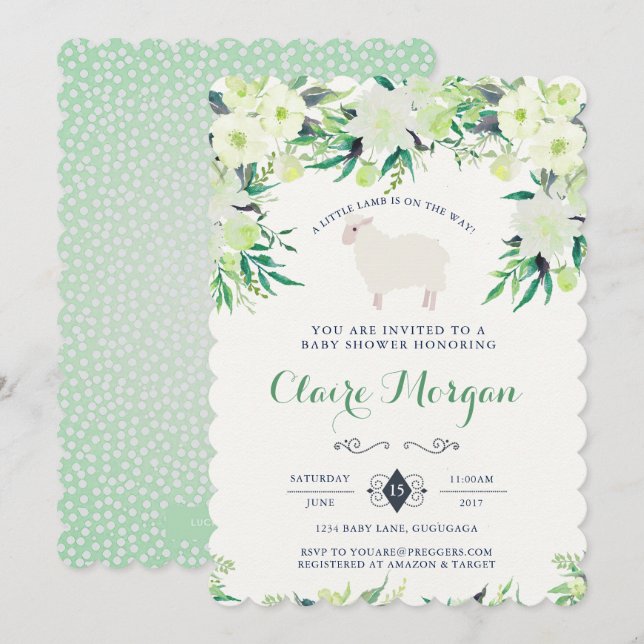 Lamb Babydusche Einladung (Vorne/Hinten)