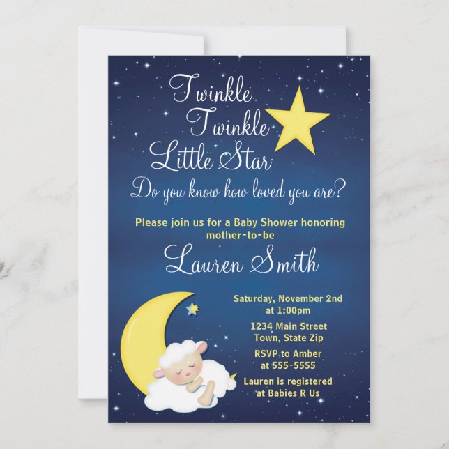 Lamb Babydusche Einladung Twinkle Little Star (Vorderseite)