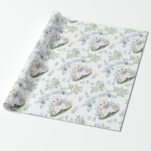 Lamb Blue Floral Baby Dusche Geschenkpapier