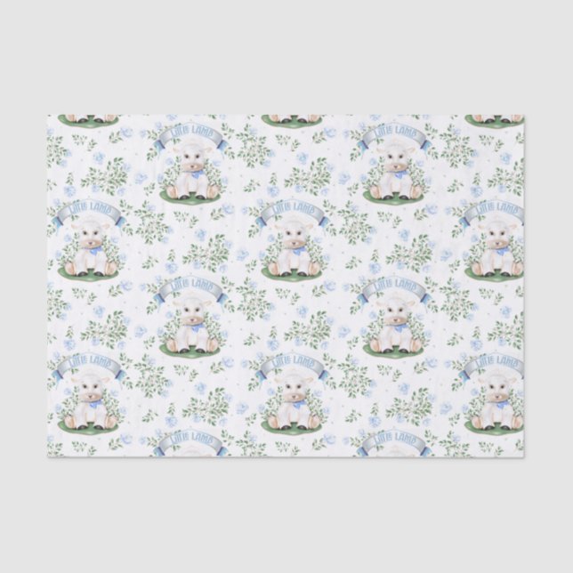 Lamb Blue Floral Baby Dusche Seidenpapier (Vorderseite)