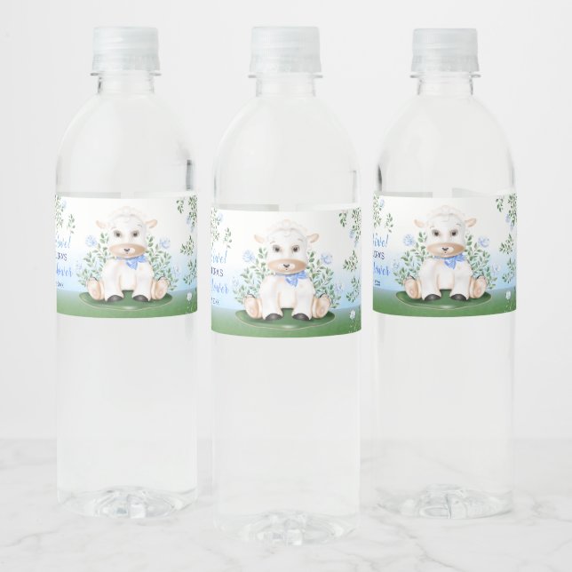 Lamb Blue Floral Baby Dusche Wasserflaschenetikett (Flaschen)