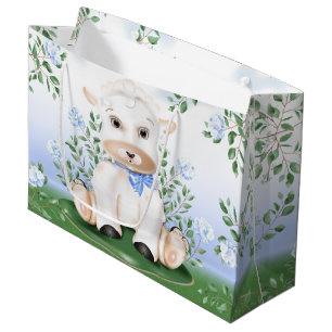 Lamb Blue Floral Boy Baby Dusche Große Geschenktüte