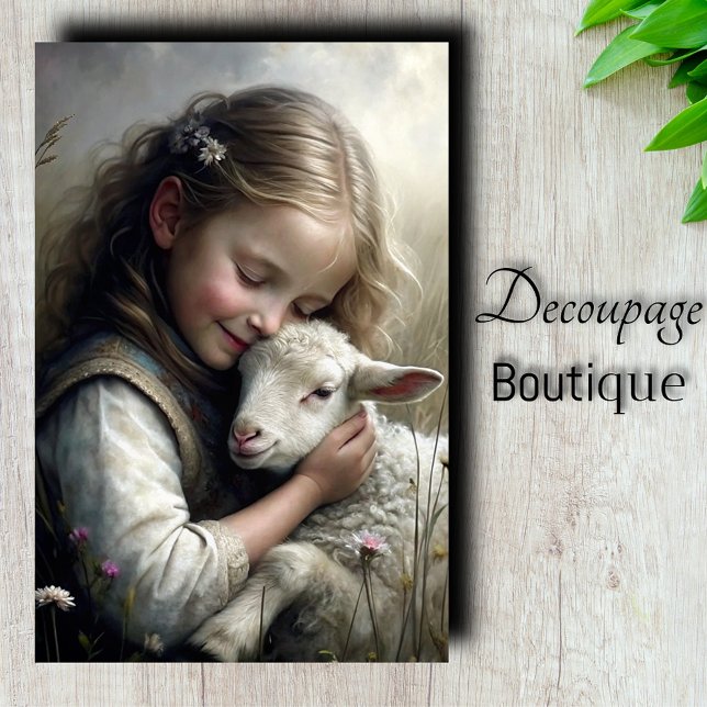 Lamb Embrace Decoupage Seidenpapier (Lamb Embrace Decoupage Tissue Paper)