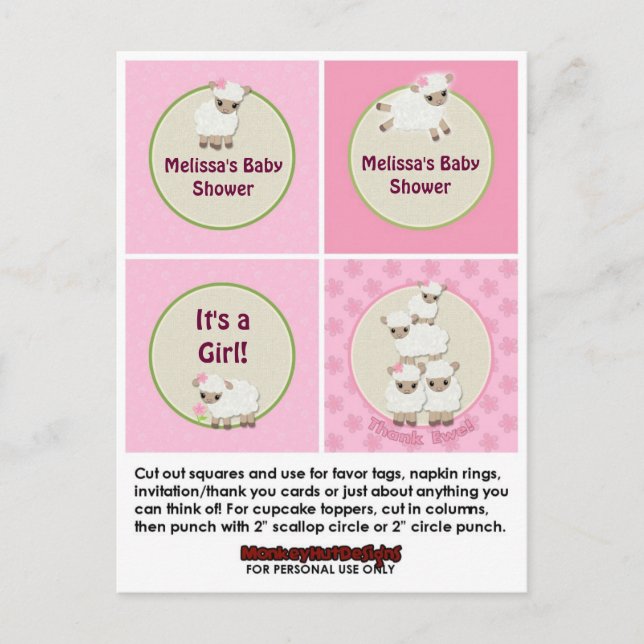 LAMB Girl Baby Dusche Cupcake Topper Sweet Dreams Einladungspostkarte (Vorderseite)