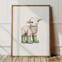 Lamb in Sage Green Boots Poster Kids Room Decor