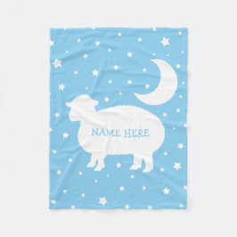 Lamb Moon & Stars Baby Blue & White Fleecedecke