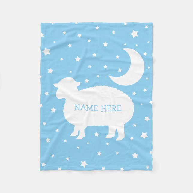 Lamb Moon & Stars Baby Blue & White Fleecedecke (Vorderseite)