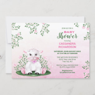 Lamb Pink Floral Baby Dusche Einladung