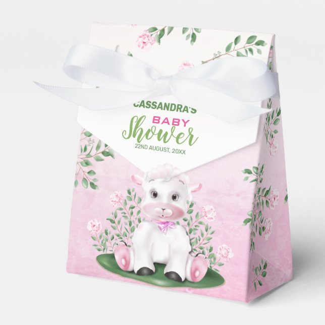Lamb Pink Floral Baby Dusche Geschenkschachtel (Vorderseite)