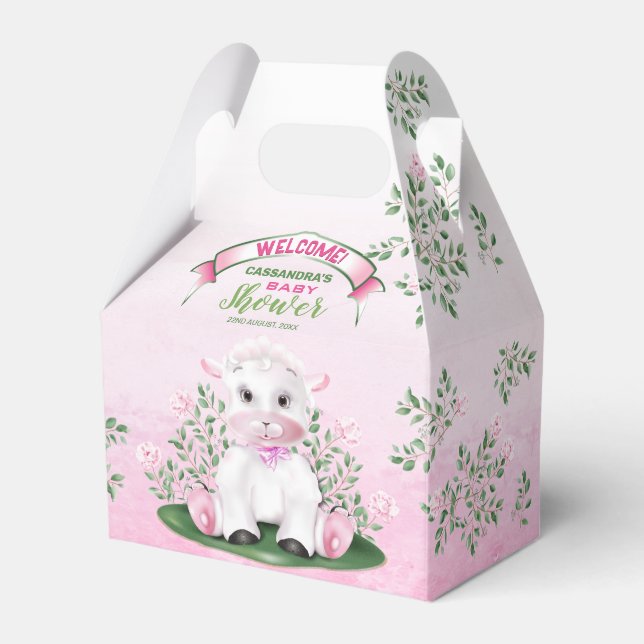 Lamb Pink Floral Baby Dusche Geschenkschachtel (Vorderseite)