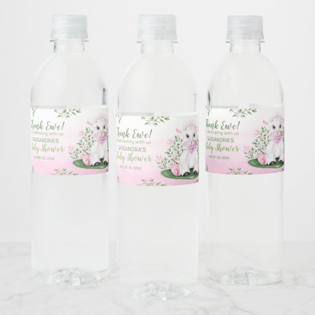 Lamb Pink Floral Baby Dusche Wasserflaschenetikett (Flaschen)