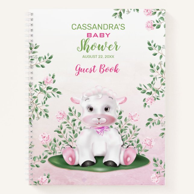 Lamb Pink Floral Baby Showbook Notizbuch (Vorderseite)