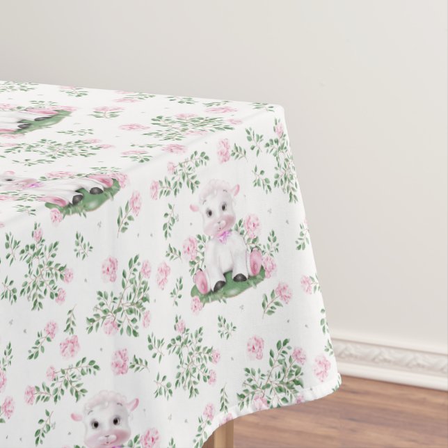 Lamb Pink Roses Blumendusche Kinderzimmer Baby Dus Tischdecke (Beispiel)