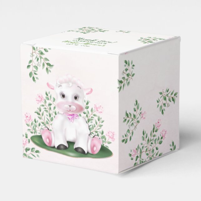 Lamb Pink Roses Floral Baby Dusche Geschenkschachtel (Vorderseite)