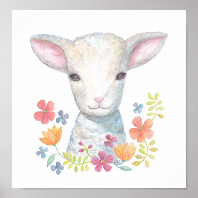 Lamb Poster Niedliches Baby Sheep Kinderzimmer Wan (Vorne)