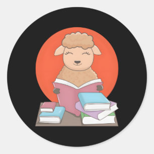 Lamb Reading Books Literatur Hobby Sheep Runder Aufkleber