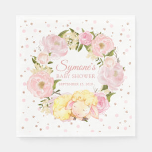 Lamb Rose Gold und Pink Peony Girl Babydusche Serviette