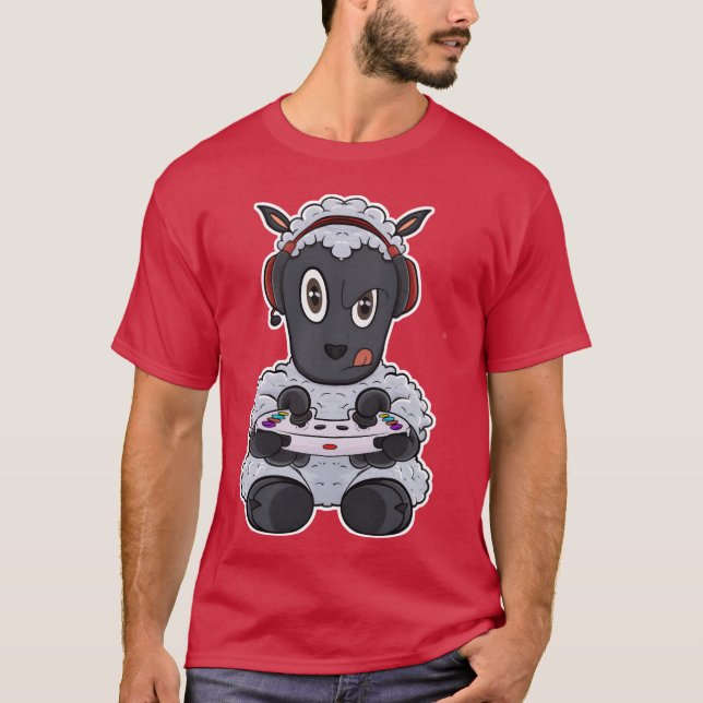 Lamb With Gaming Controller I Funny Gaming I Gamer T-Shirt (Vorderseite)