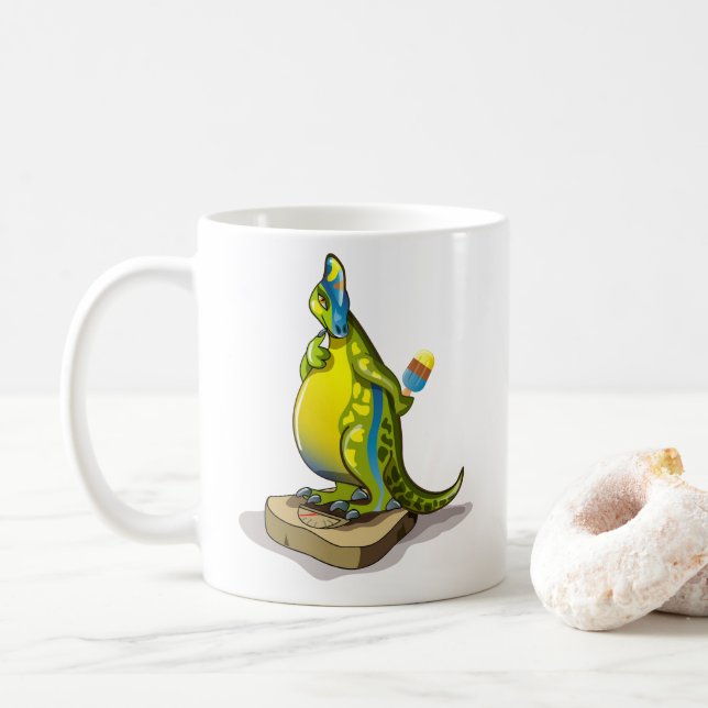 Lambeosaurus Stehend auf Gewichtsskala. Kaffeetasse (Mit Donut)