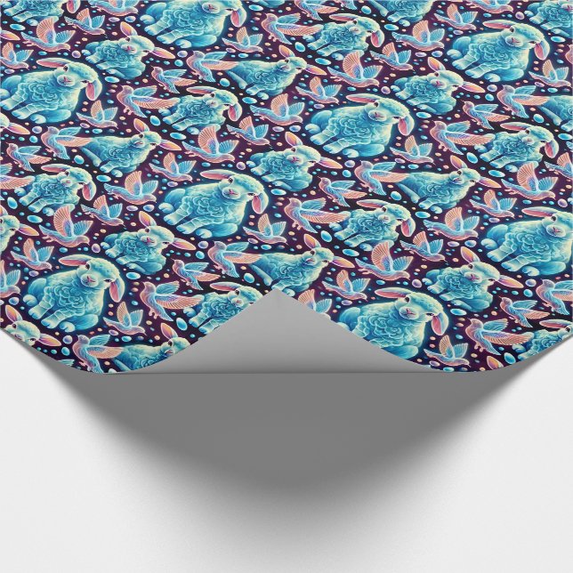 LAMBS ~ Muster BLUE Shades ~ Geschenkpapier (Ecke)
