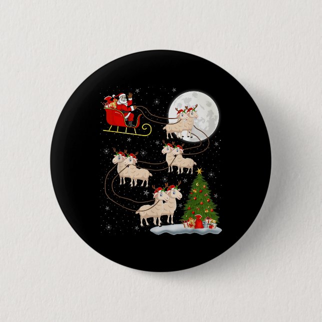 Lambs Sheep Santa Sleigh Flying Funny Magical Chri Button (Vorderseite)