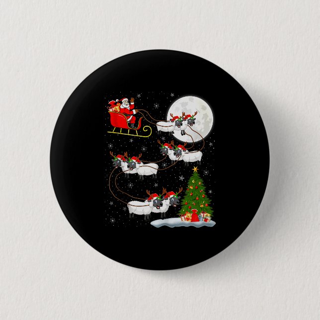 Lambs Sheep Santa Sleigh Flying Funny Magical Chri Button (Vorderseite)