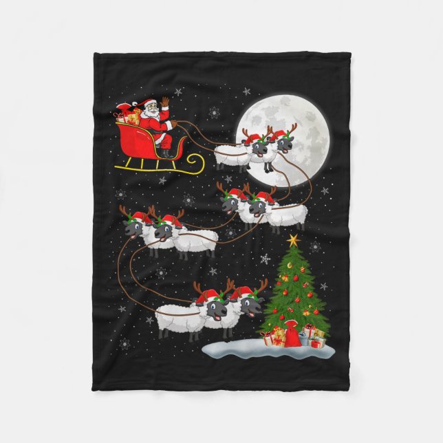 Lambs Sheep Santa Sleigh Flying Funny Magical Chri Fleecedecke (Vorderseite)