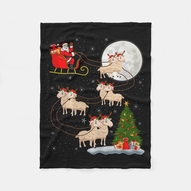 Lambs Sheep Santa Sleigh Flying Funny Magical Chri Fleecedecke (Vorderseite)