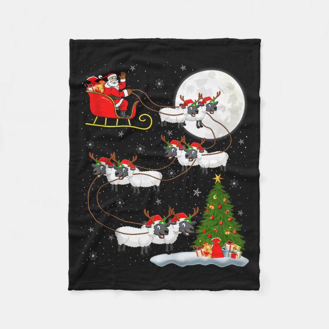 Lambs Sheep Santa Sleigh Flying Funny Magical Chri Fleecedecke (Vorderseite)