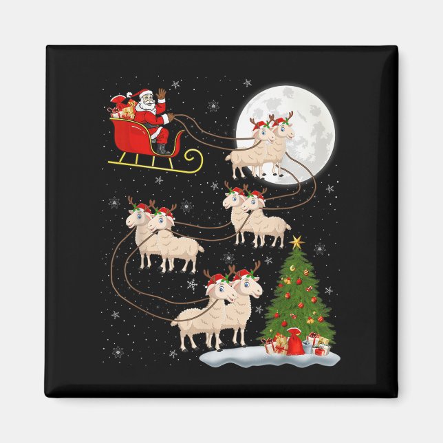 Lambs Sheep Santa Sleigh Flying Funny Magical Chri Magnet (Vorne)