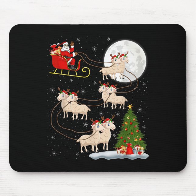 Lambs Sheep Santa Sleigh Flying Funny Magical Chri Mousepad (Vorne)