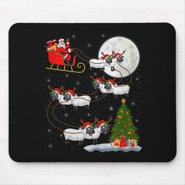 Lambs Sheep Santa Sleigh Flying Funny Magical Chri Mousepad (Vorne)