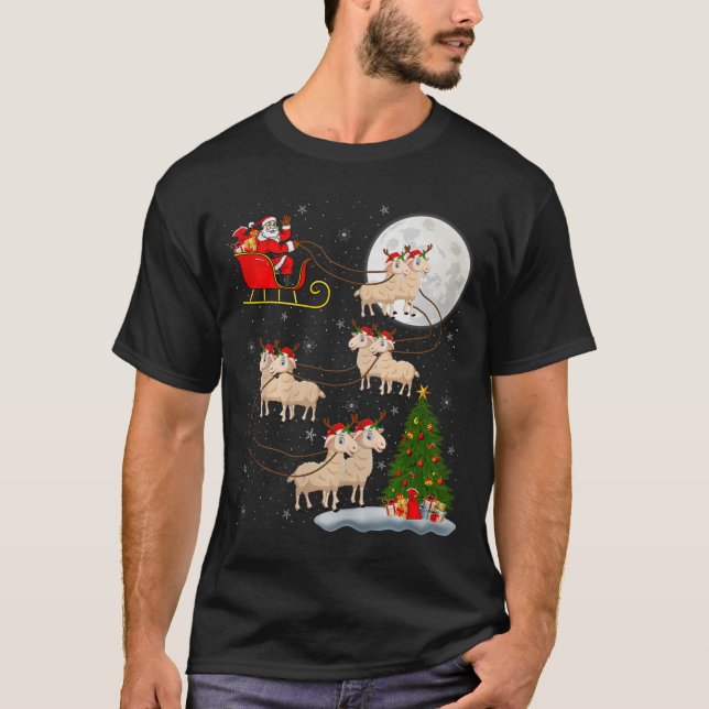 Lambs Sheep Santa Sleigh Flying Funny Magical Chri T-Shirt (Vorderseite)