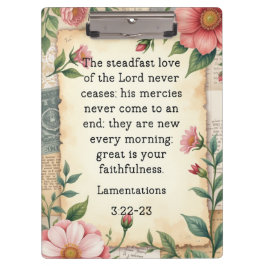 Lamentations 3:22–23 Vintage Floral Design Klemmbrett