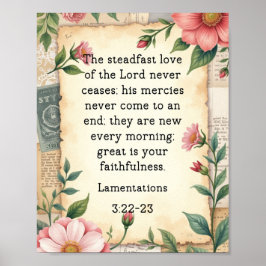 Lamentations 3:22–23 Vintage Floral Design Poster