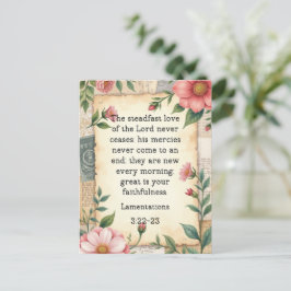 Lamentations 3:22–23 Vintage Floral Design Postkarte