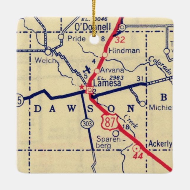 Lamesa TX Vintage Karte Keramikornament (Rückseite)